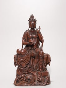 Chinese Tangxiang Wood Hand Carved Guanyin Statue