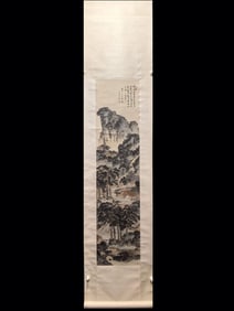 Chinese Ink Color Scroll Painting w Calligraphy