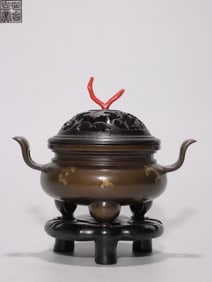 Chinese Bronze Tripod Incense Burner,Mark