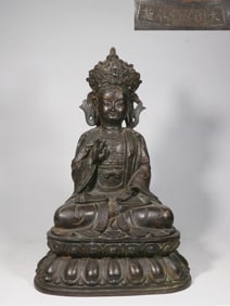 Late Qing Chinese Bronze Buddha Sculpture, Mark