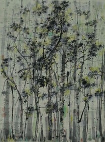 Chinese Ink Color Signed Painting w Calligraphy