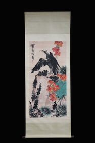 Chinese Ink Color Scroll Painting w Calligraphy