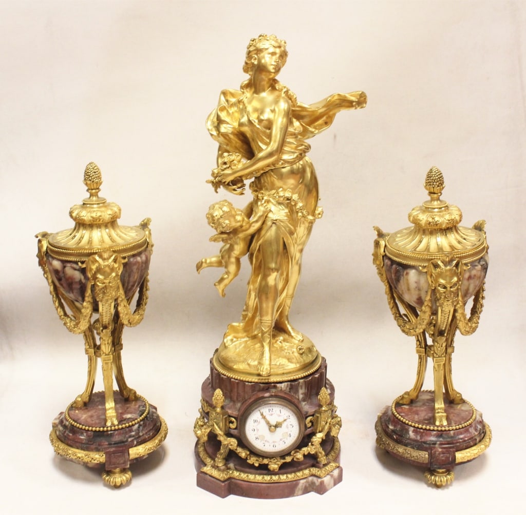 19th.C Bronze Clock Set (1 of 8)