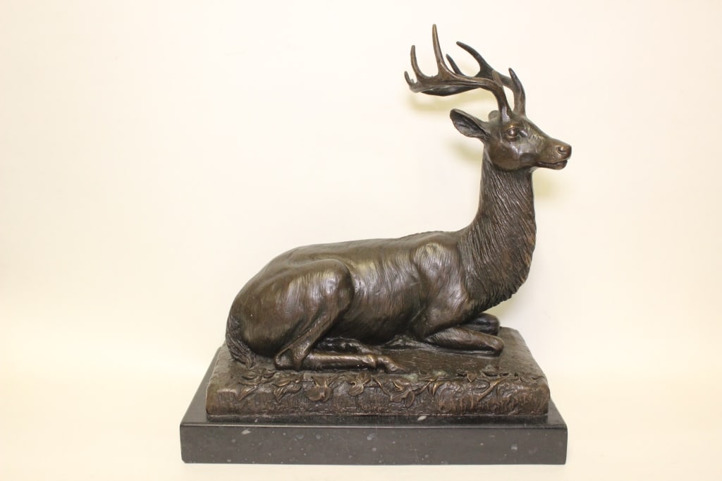 Bronze Sculpture of Resting Stag/Deer,P.LECOURTIE (1 of 10)