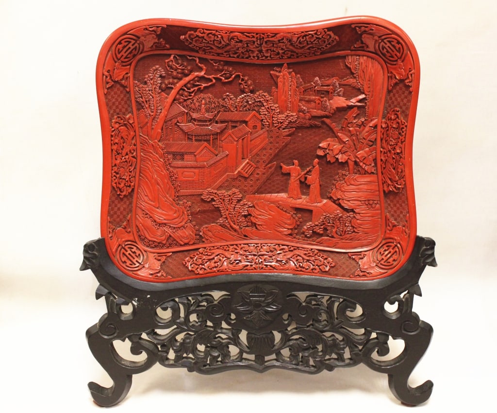 Chinese Red Tray w Wood Stand (1 of 8)