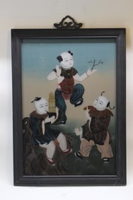 Chinese Reverse Painting Glass Panel
