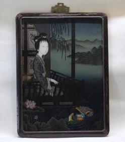 Chinese Reverse Painting Glass Panel