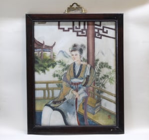 Beautiful Chinese Marble Figural Panel in Wood Frame