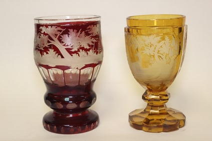 Two Red and Yellow Bohemian Glass Cup