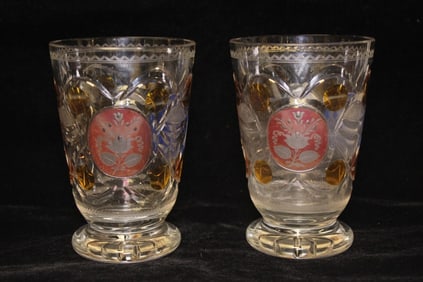 Pair of Clear Bohemian Glass Cup