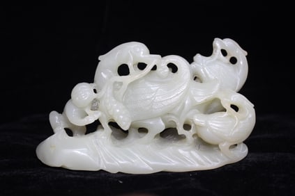 Chinese White Jade Carved Boy and Swans
