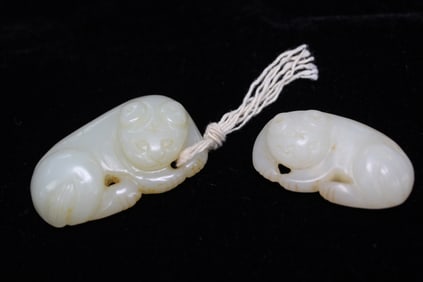 Two Chinese Jade Carved Toggle