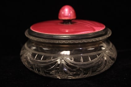 Crystal Enamel and Silver English Container