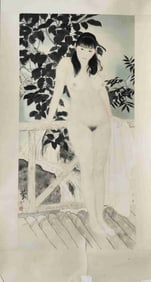 "He Jiaying",Chinese Ink Color Painting, Nude Lady