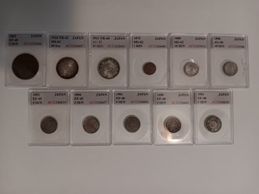 11 JAPAN Silver AND Copper Coins