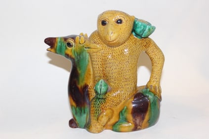 Vintage Chinese Monkey Figural Teapot