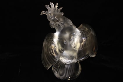 Vintage Lalique Frosted Clear Crystal Cockatoo Scu