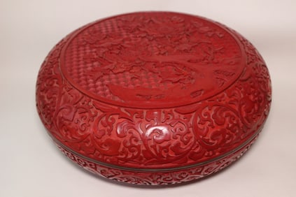 Chinese Red Cinnerbar Round Cover Box