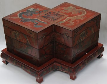 Large Chinese Lacquer Wood Three-Tier Cabinet