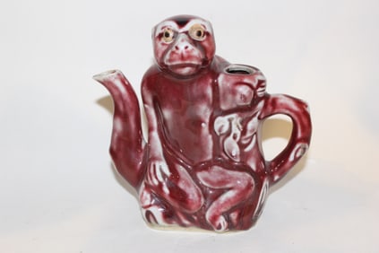 Chinese Monkey Form Porcelain Teapot, 19th Century