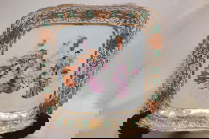 19th.C Chinese Famille Rose Square Figural Plate