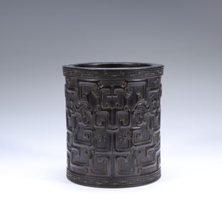 Chinese Hand Carved Zitan Wood Brushpot