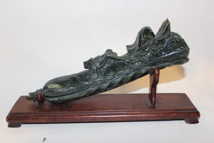 A Spinach Jade Carved Cabbage