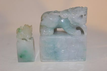 Two Fine Carved Jadeite Seals