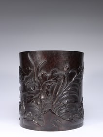 Chinese Zitan Wood Carved Brushpot