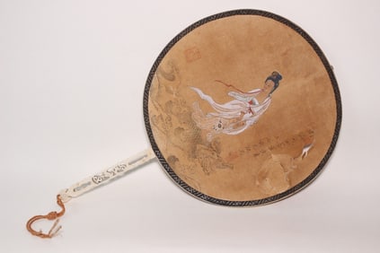 Antique Chinese Hand Paint Fan w Shanggu Languang
