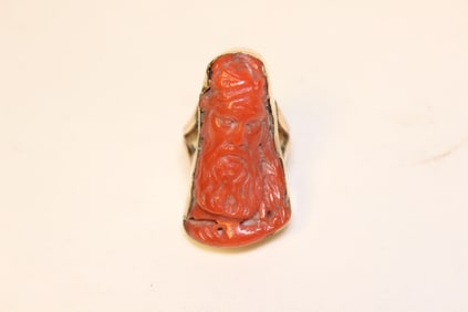Carved Coral Figural Ring