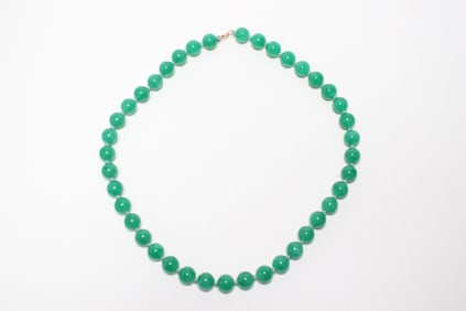 Green Beads Necklace w 14K Gold Clasp