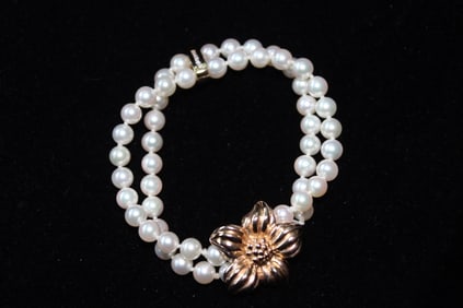 Japanese Akoyo Pearl Bracelet w 14K Gold Clasp