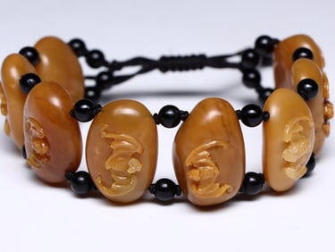 Chinese Carved  Yellow Soapstone Bracelet