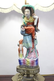 Chinese Famille Rose Porcelain Figuring TableLamp