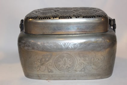 Chinese Engraved Brass Hand Warmer With Handle