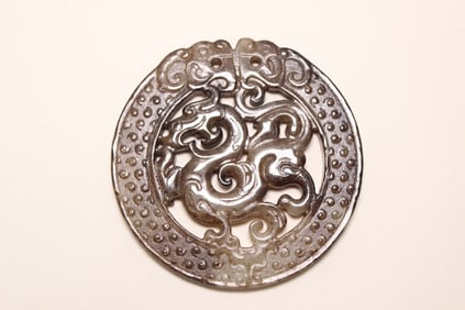 Chinese Jade Carved Round Bi Plaque