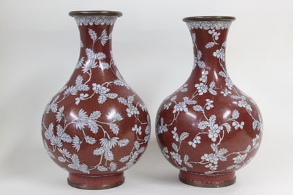 Pair of Chinese Republic Export Cloisonne Vases