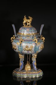 Chinese Cloisonne Enamel Tripod Incense Burner