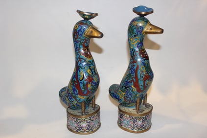 Pair of Vintage Chinese Cloisonne Candle Stick