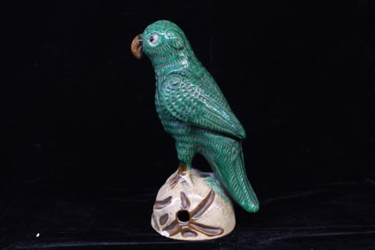 Antique Chinese Green Glaze Standing Parrot Statue