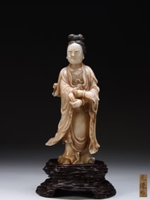 Chinese Furong Soapstone Carved Guanyin Statue
