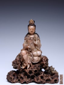 Chinese Furong Soapstone Carved Guanyin Statue