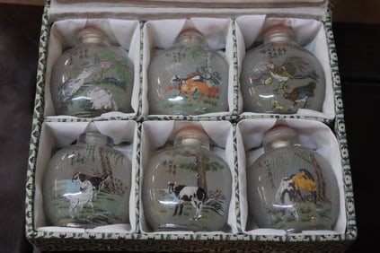 Lot of 6 Chinese Inside Paint Glass Snuff Bottles