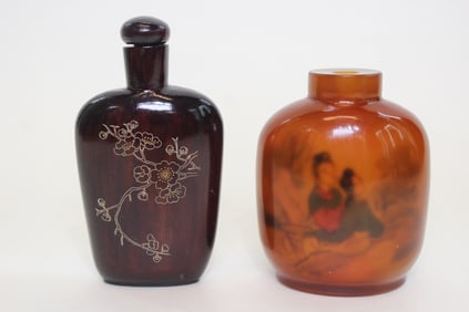 Chinese Inside Paint Snuff Bottle and Wood Snuff B
