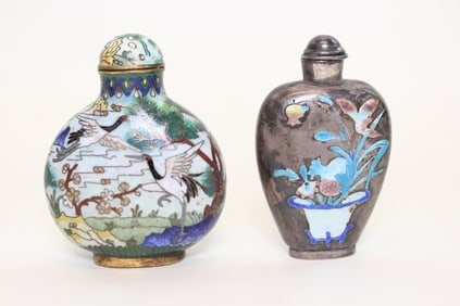 Qing Chinese Cloisonne Snuff Bottle and Silver Snu