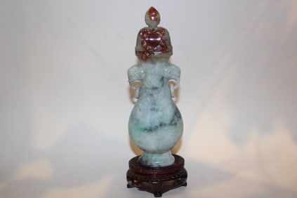 Chinese Jadeite Carved Lid Vase