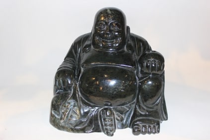 Chinese Spinach Jade Carved Buddha Statue