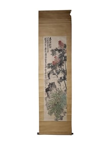 Wu Changshuo, Chinese Ink Color Scroll Painting,Si