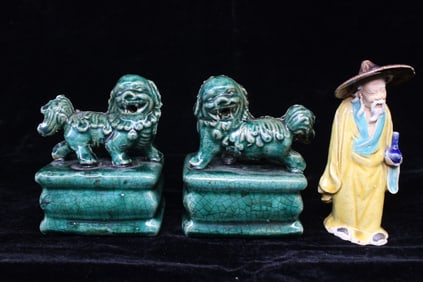 Three Chinese Ceramic Figural and Foo-Dog